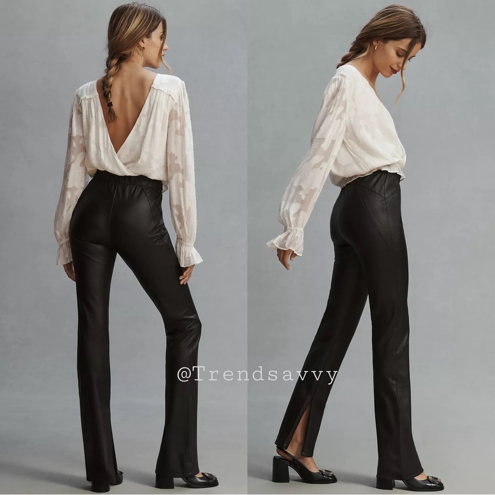 Anthropologie Pilcro Glasgow Black Faux Leather Skinny Pants Size 25 Stretch Zip